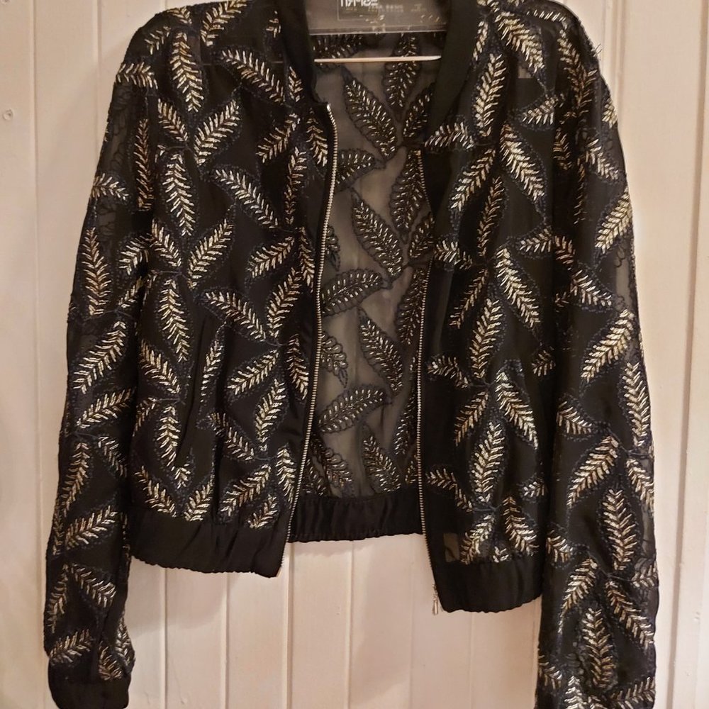 Zara bomber jacket sheer black with gold accent